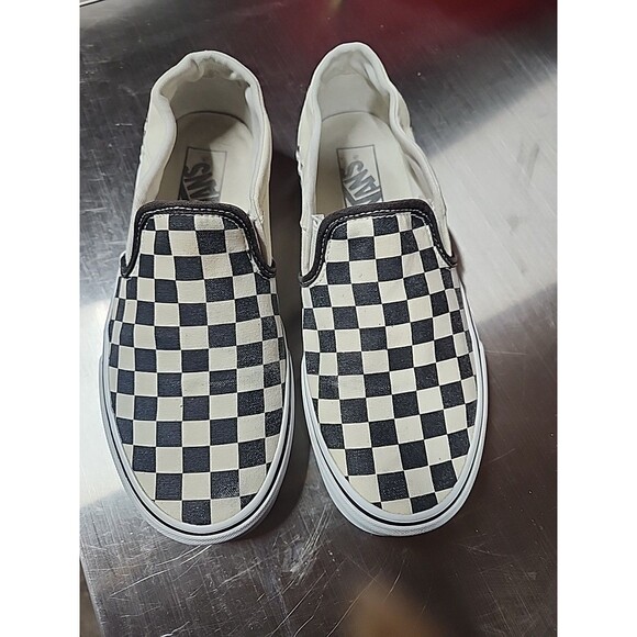 Womens Vans Black White Checkered Canvas Skate Shoe Slip On Off The Wall Sz 8 - Picture 1 of 12